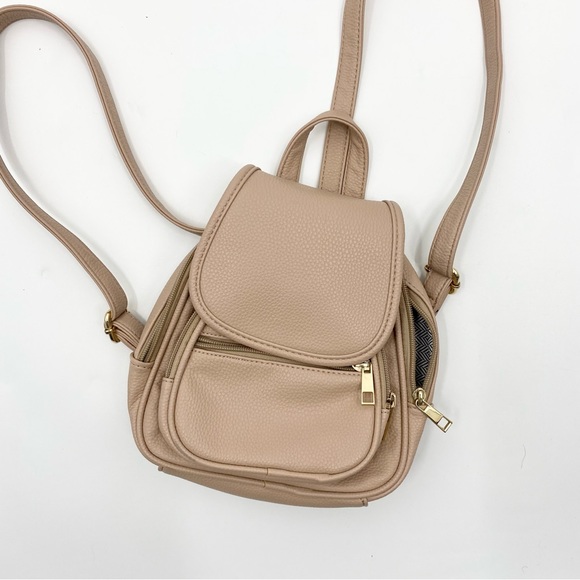 Minimalist Vegan Leather Nude Latte Classic Mini Backpack - Picture 6 of 11